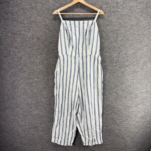 Old Navy Jumpsuit Women XL White Striped Sleeveless STraight Square Neck Linen